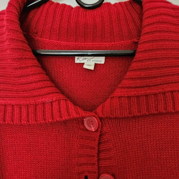 Kim Roger's Red Cable Knit Sweater 2 Button Front Closure. Women's Size L - Picture 3 of 9